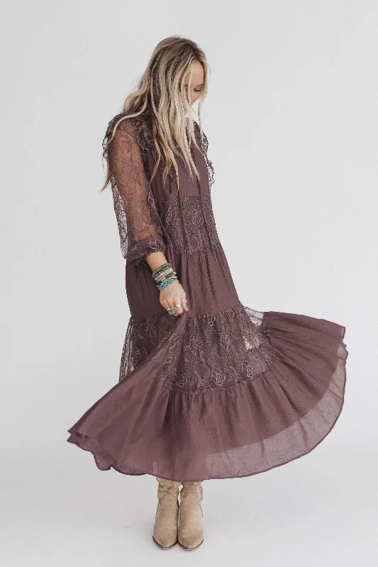 Style Versatile Women's Collection All Heart Lace Tiered Maxi Dress - Brown