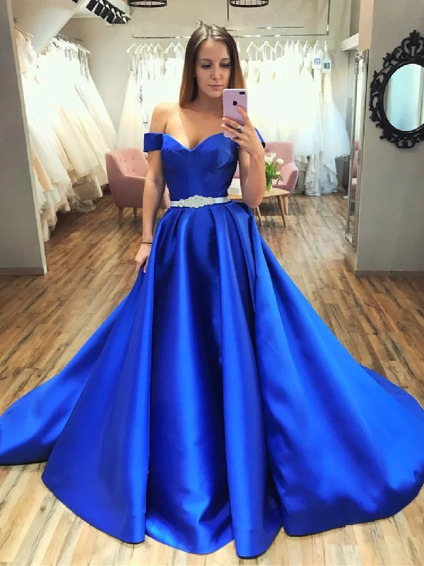 Trendy New Clothes Gorgeous Off Shoulder Royal Blue Long Prom Dresses, Off Shoulder Royal Blue Formal Evening Dresses, Royal Blue Ball Gown