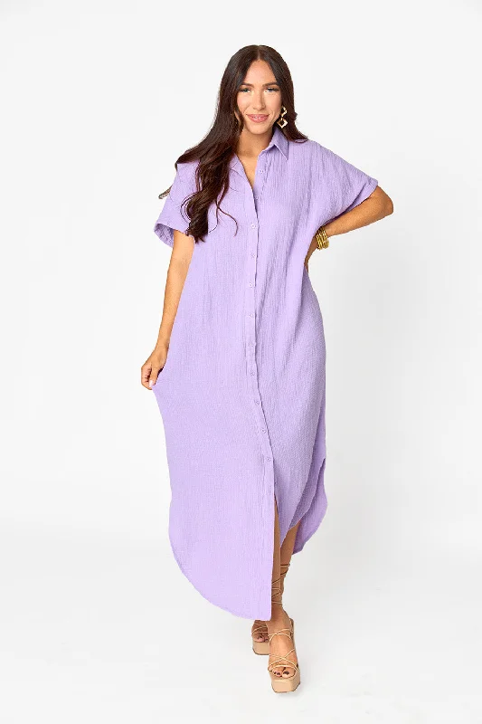 Stylish Savings Carmen Cover Up Caftan Maxi Dress - Lavender