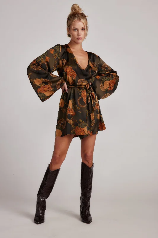 Fashion Forward Style Gold Standard Olive Floral Kimono Dress