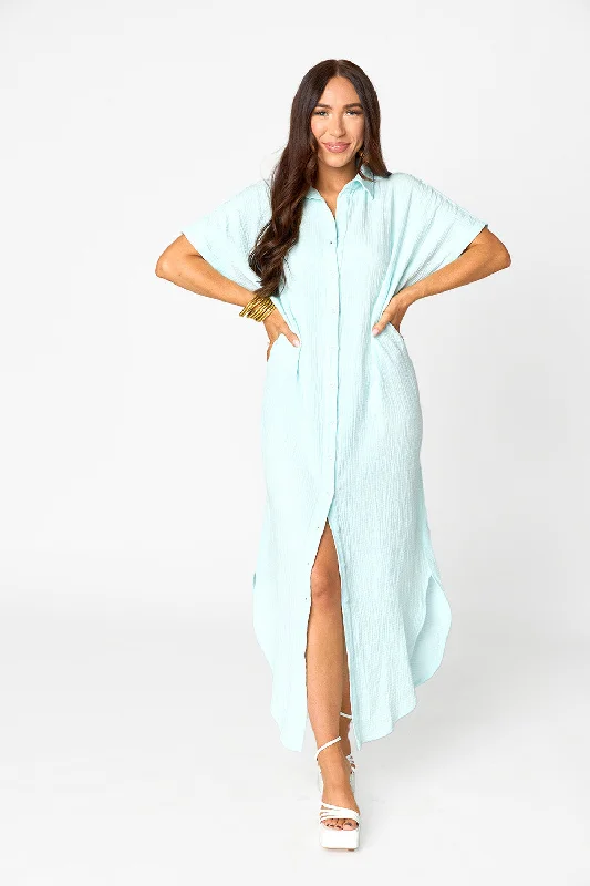 Evening Elegance Carmen Cover Up Caftan Maxi Dress - Aqua