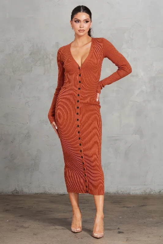 Evening Looks Ribbed Midi Dress