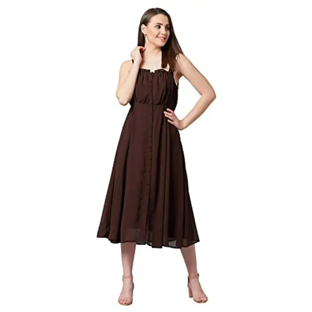 Mega Sales PANIT Women's Empire Georgette Midi Dress (Brown)