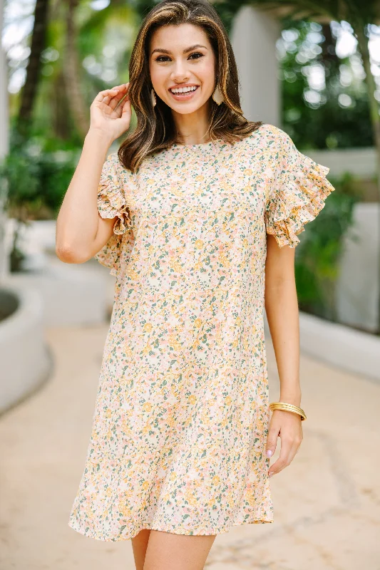 Early Access To Art Deco Styles Sale What A Vision Yellow Ditsy Floral Ruffled Dress