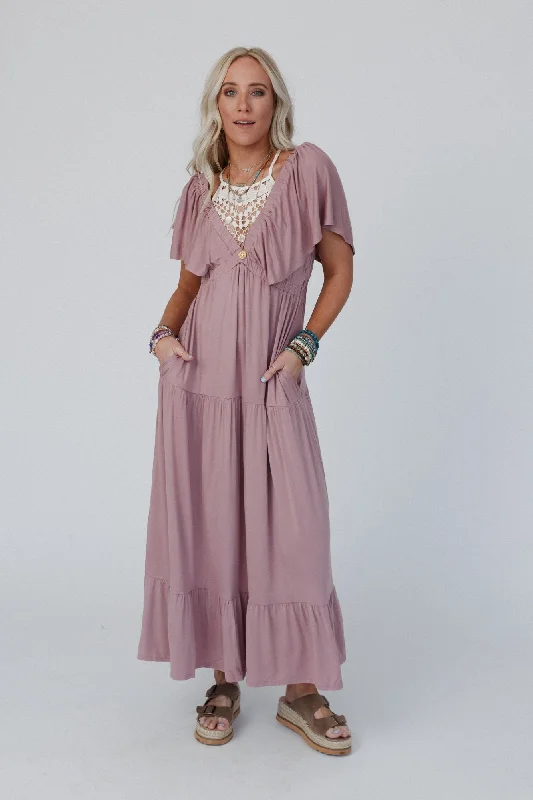 Buy More, Save More On Repeat Open Back Ruffle Maxi Dress - Mauve