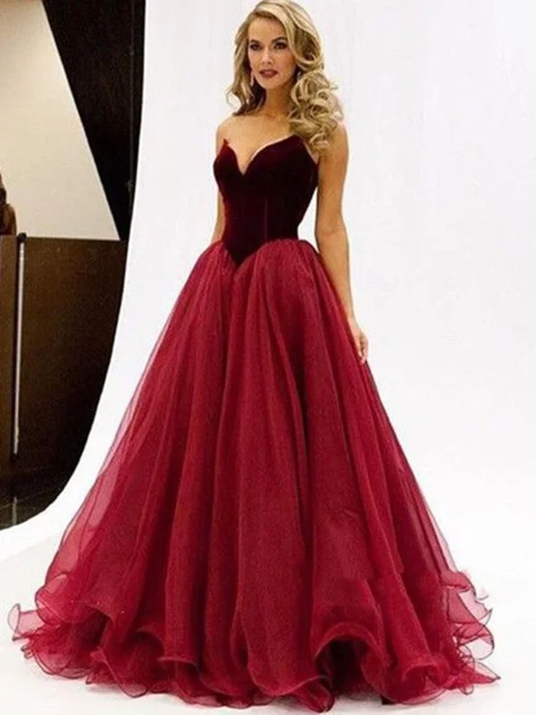 The Epitome Of Modern Women's Fashion Sweetheart Neck Floor Length Maroon Ball Gown, Maroon Prom Dress, Maroon Formal Dress