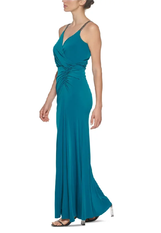 Elegant Style 8 - calvin klein teal ruched embellished strap maxi dress