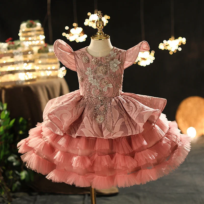 Chic Style, Always In Vogue Toddler Ball Gowns Girl Pageant Formal Embroidered Flower Girl Dress Fluffy Cake Princess Dress