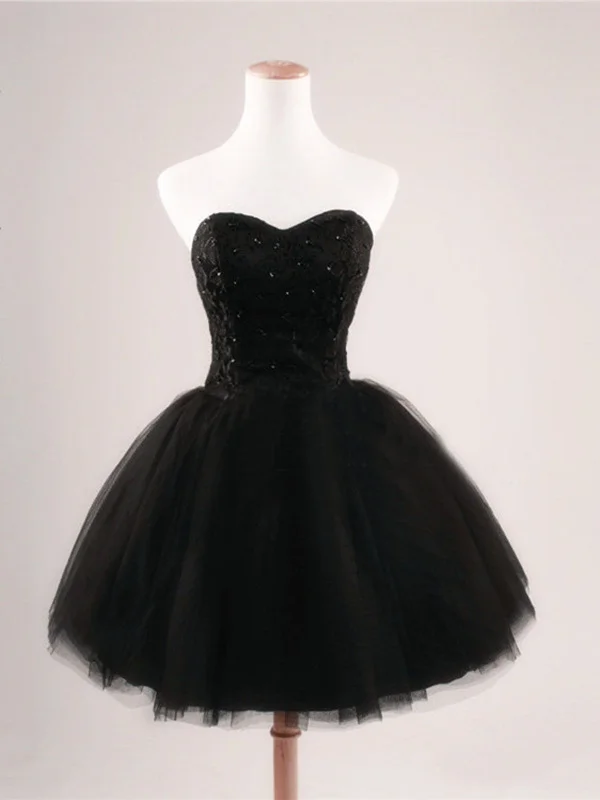 Seasonal Trends Black Ball Gown Sweetheart Short Prom Dresses,Black Prom Dress,Cheap Short Black Dresses For Prom,Little Black Prom Dress, Cocktail Dresses, Homecoming Dresses