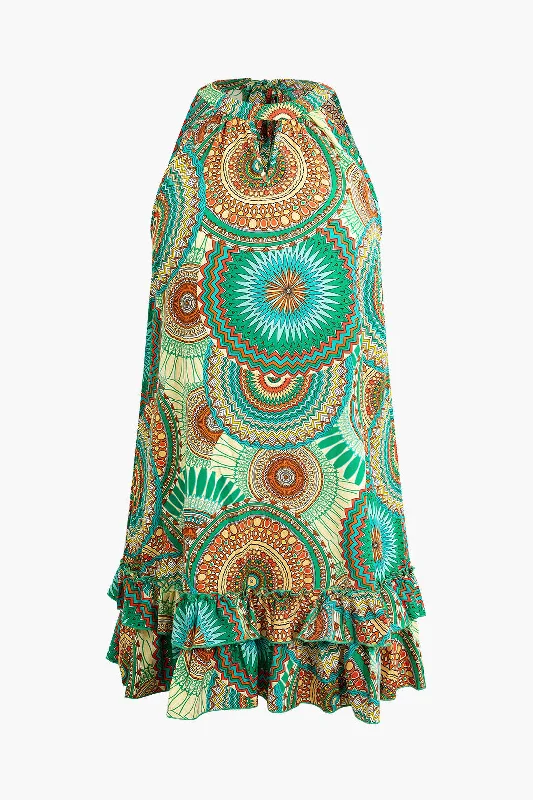 Early Access To Art Deco Styles Sale Plus Size Bohemian Print Ruffled Midi Dress