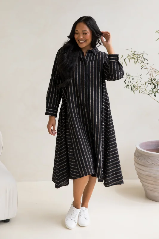 Style Redefined Cadillia Dress | Black/Beige Stripe