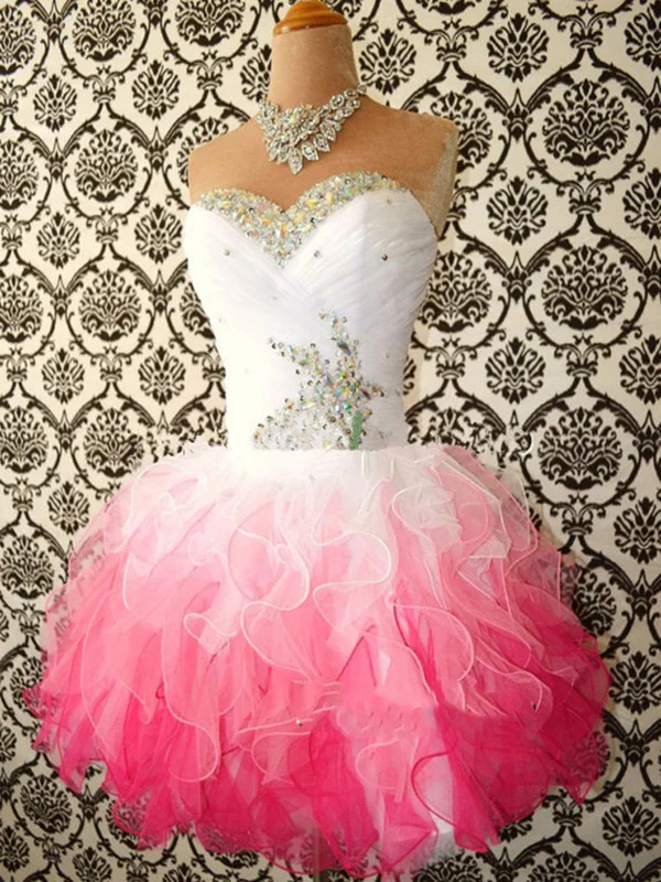 Update With Cottagecore Styles Sweetheart Neck White and Pink Short Prom Dress, Prom Gown, Short Graduation Dress, Homecoming Dress