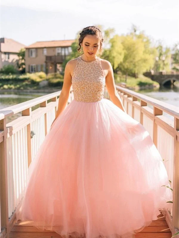 Season Offer Gorgeous Round Neck Pink Prom Dresses, Pink Formal Dresses, Pink Prom Gown