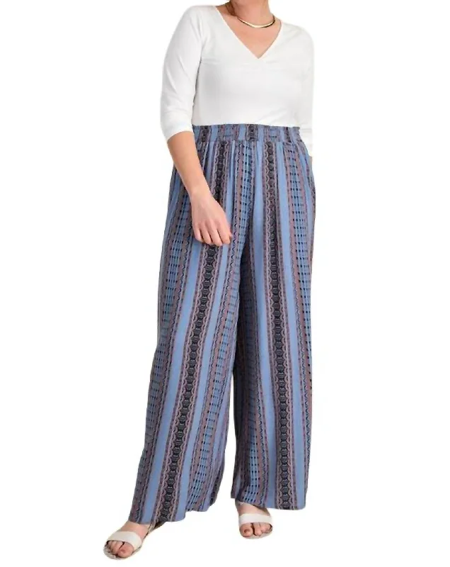 Parisian Effortless Chic Style Crinkle Rayon Wide Leg Pants In Blue