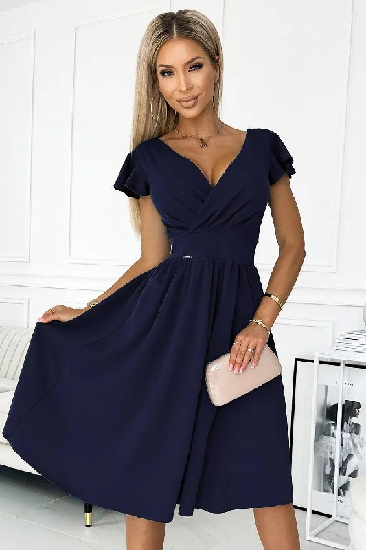 Women's Stylish Casual Garments Numoco 425-3 MATILDE Dress with a neckline and short sleeves - dark blue Women's Stylish Casual Garments Numoco 425-3 MATILDE Dress with a neckline and short sleeves - dark blue