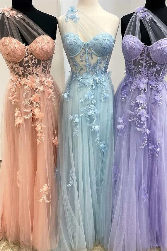 Flash Sale Fairy-Tale Appliques One-Shoulder A-Line Prom Gown