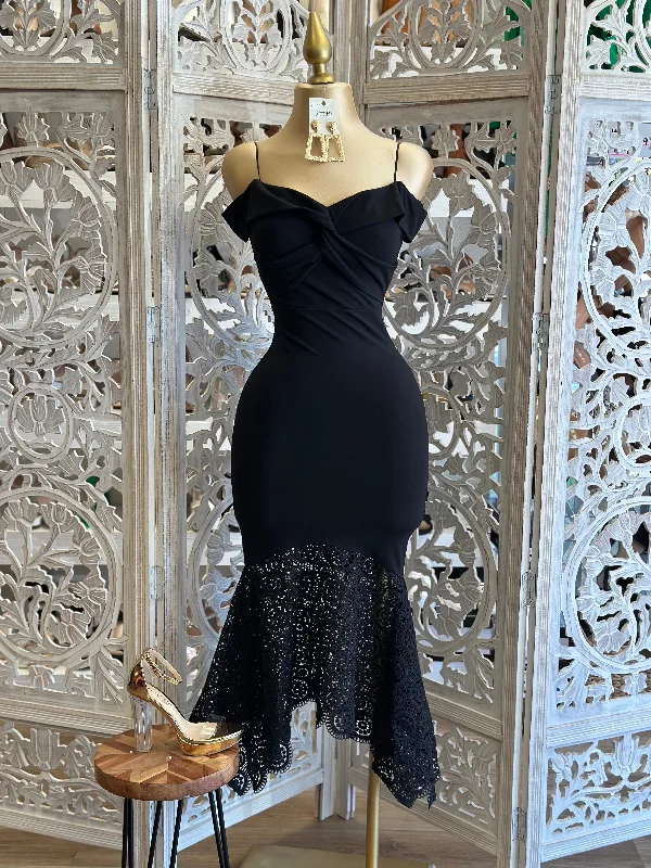 Special Offers You Can't Miss Off Shoulder Black Lace Bottom Dress