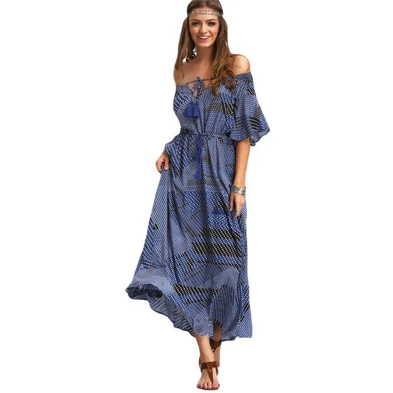 Sophisticated Cut Vintage Tie-waist Ruffled Maxi Dress