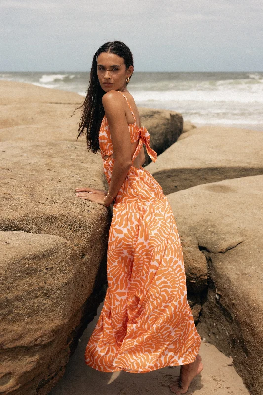 End Of Month Blowout Dalton Cut Out Maxi Dress - Orange Print