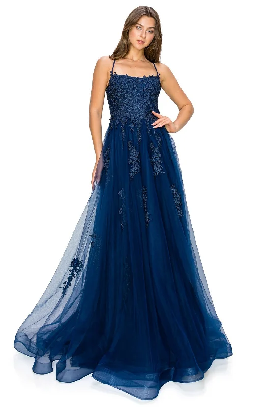 Massive Selection Sale Navy Lace Applique Tulle A-Line Gown by Cinderella Couture USA AS8031J-NA Lace Tulle Gown - Special Occasion/Curves