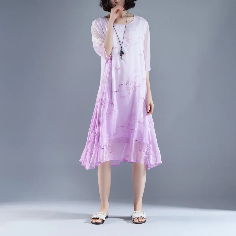 Graceful Cut Elegant summer maxi dress trendy Flower Summer Fake Two-piece Retro Purple Dress