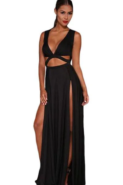 Graceful Drape Black Jersey Craving Maxi Dress