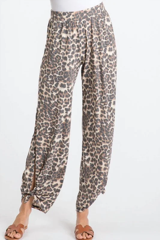 Chic And Trendy Leopard With Side Tie Pants In Brown