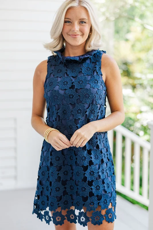 Anniversary Sale Daily Reminder Navy Blue Crochet Dress