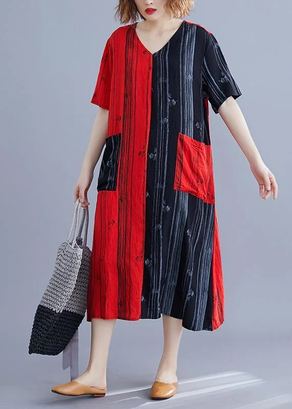 Luxury Style Beautiful v neck patchwork tunic dress Runway red Maxi Dresses summer