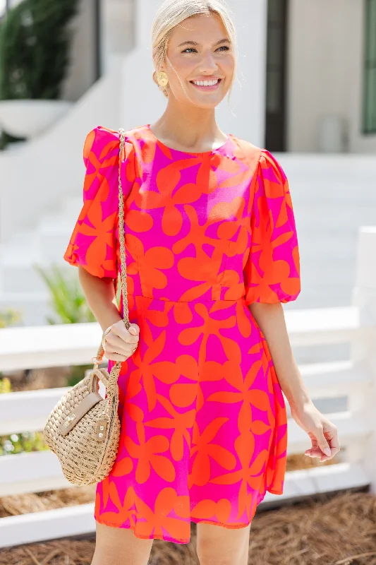 Rustic Countryside Charm Look Take Your Love Fuchsia Pink Floral Dress