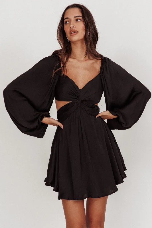 Trendy Styles Miraya Balloon Sleeve Twist Mini Dress Black