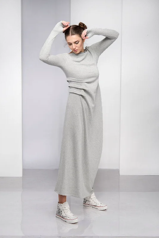 Limited Time Offers Gray Maxi Dress with Waist Accent