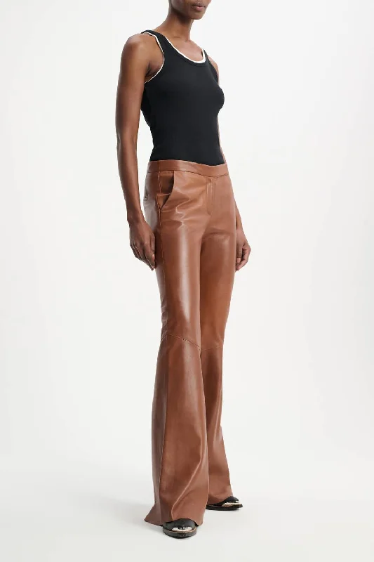 Score Big On Glamorous Red - Carpet Styles Flare Leg Leather Pant In Caramel