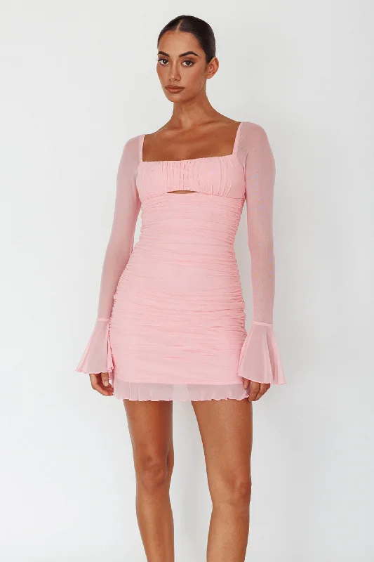 Limited Time Offers In Bloom Flared Cuff Mini Dress Pink