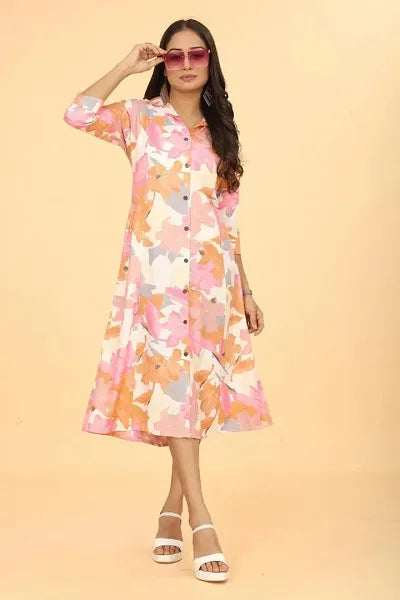 Trendy Fashion Sale Rayon Printed Midi Dress For Women