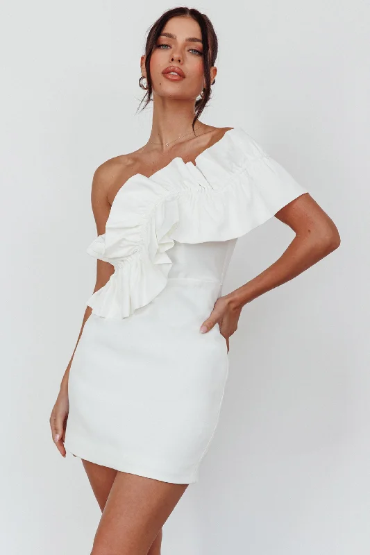 Contemporary Elegance Grecca One-Shoulder Mini Dress Off White