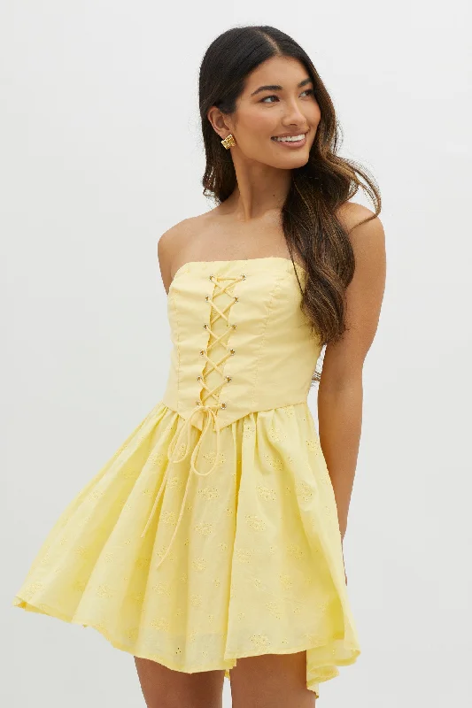 Statement Piece Mon Petit Lace-Up Bodice Mini Dress Yellow