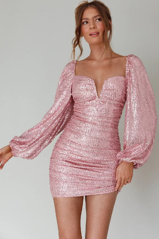 Mega Sales Jayde Balloon Sleeve Sequin Mini Dress Mauve