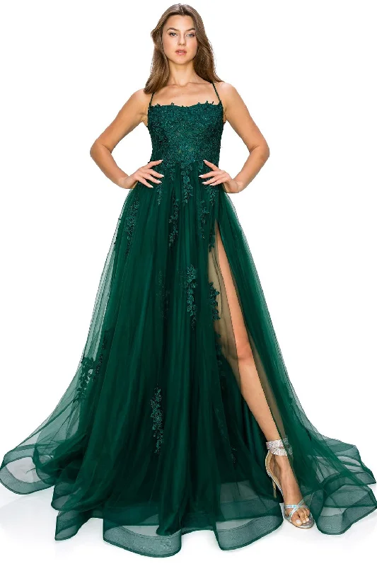 Seize Bargains Emerald Lace Applique Tulle A-Line Gown by Cinderella Couture USA AS8031J-HGreen - Special Occasion/Curves