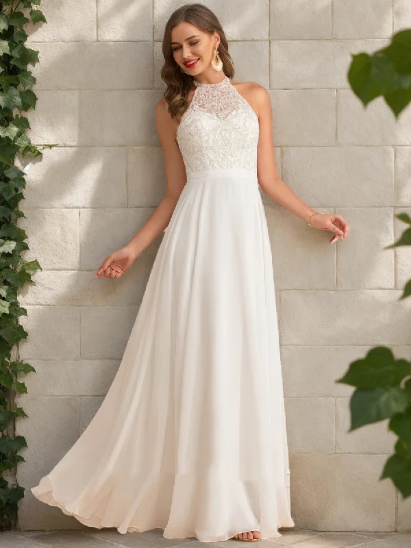 The Latest Fashion Trends A-Line/Princess High Neck Sleeveless Sequins Wedding Dresses