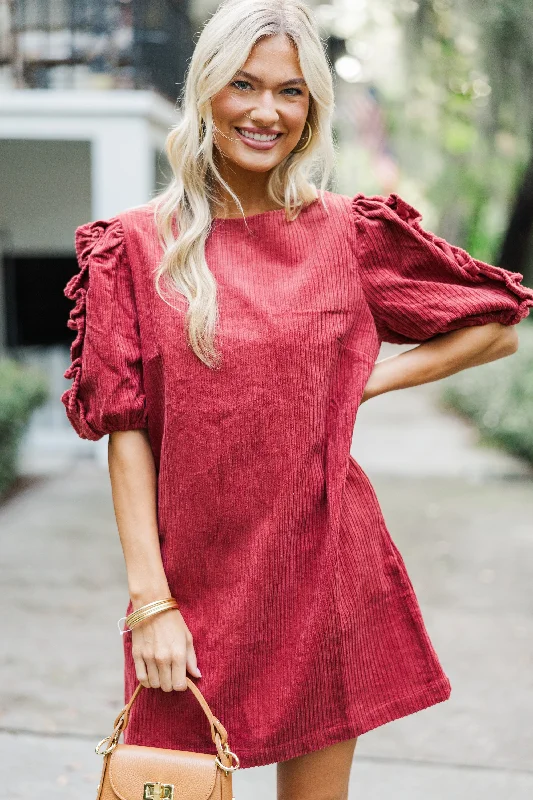 Fashion Forward Don't Forget It Marsala Red Corduroy Dress