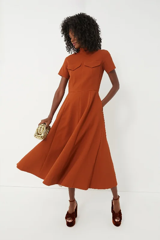 Chic Urban Fashion Look Amber Brown Catrina Double Crepe Dress