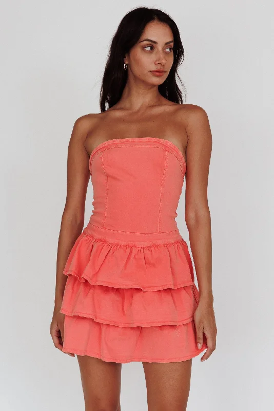 High End Women's Wear Philly Strapless Ruffle Mini Dress Sugar Coral