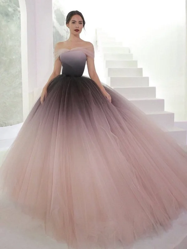 Daily Essentials Off Shoulder Ombre Tulle Long Prom Gown, Ombre Tulle Formal Prom Evening Dresses