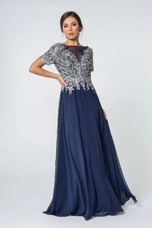 Modern Women's Apparel Lace Embellished Illusion V-Neck Long Mother Of The Bride Dress GLGL2826
