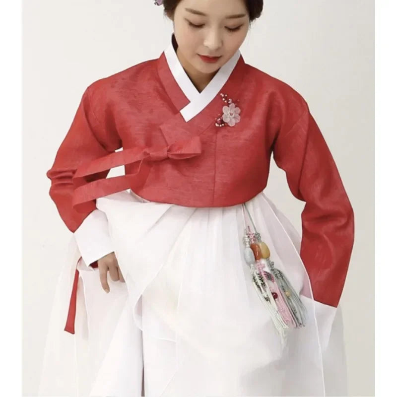 Don't Miss Out Traditional Hanbok Wedding Dress Red Top+ White Dress