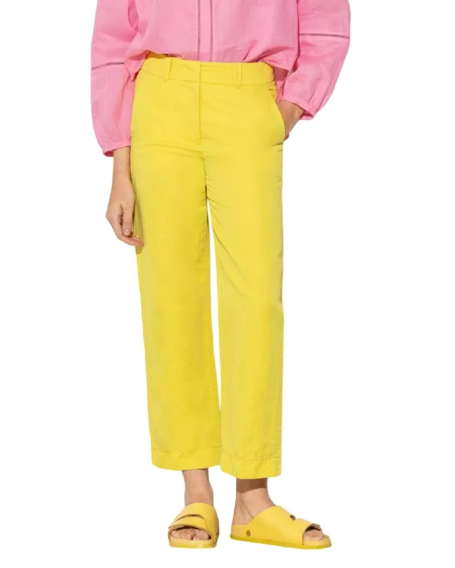 High End Women's Wear Women's Crop Linen Trouser In Lemon