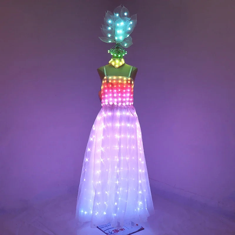 Seasonal Picks Full Color LED Wedding Dress Women Luminous Wings Suit Fluorescent Butterfly LED Skirt Ballet Wedding Performance Costumes