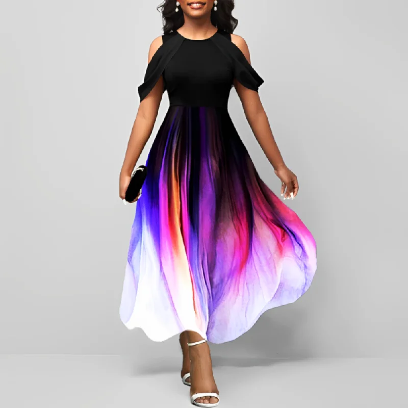 Effortless Sophistication Artistic Cold Shoulder Draped Sleeve Midi Dress