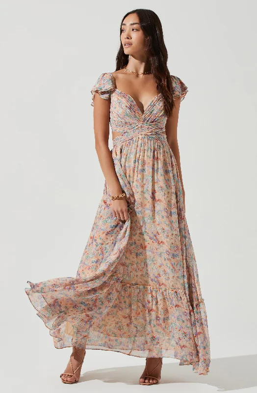 Essentials On Sale Primrose Floral Cross Strap Open Back Maxi Dress